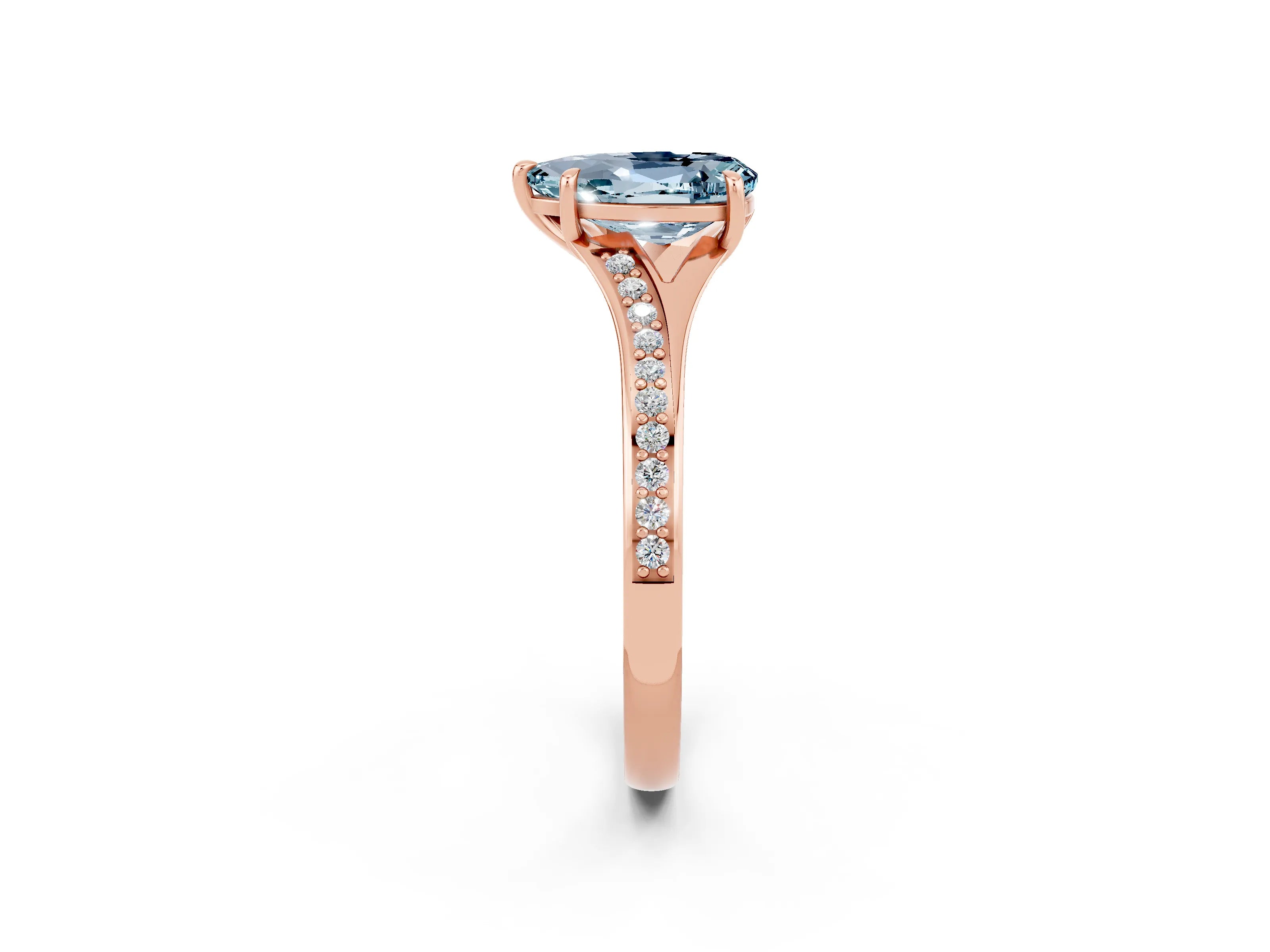 Rose gold Pear Cut Aquamarine Solitaire Ring with Pavé Band and Prong Setting_14