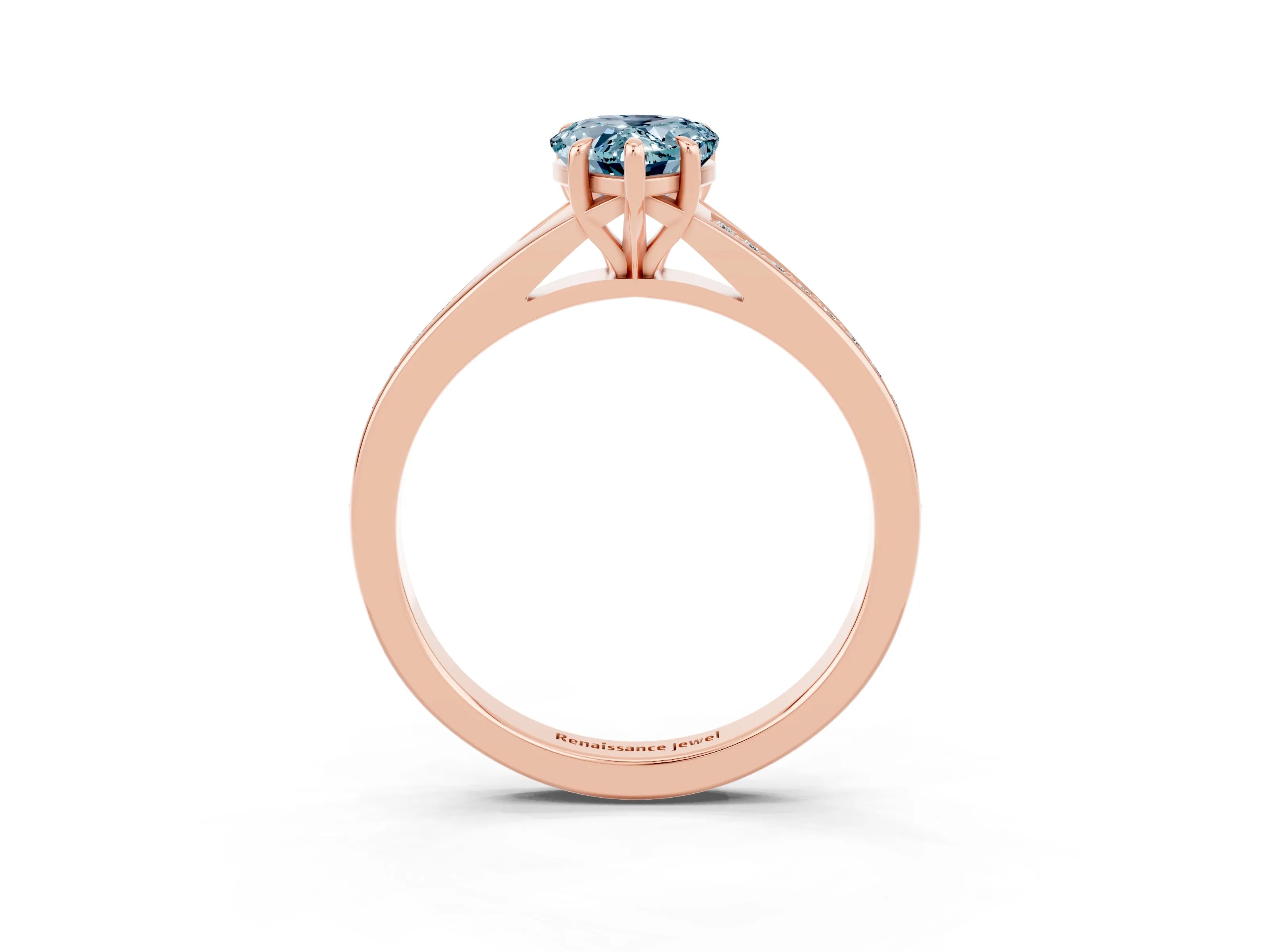 Rose gold Pear Cut Aquamarine Solitaire Ring with Pavé Band and Prong Setting_15