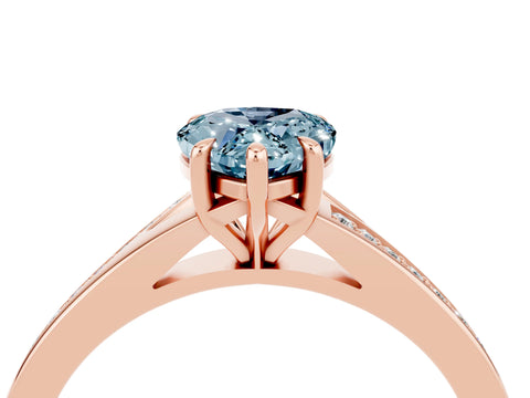Rose gold Pear Cut Aquamarine Solitaire Ring with Pavé Band and Prong Setting_16