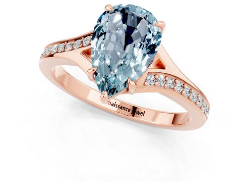 Rose gold Pear Cut Aquamarine Solitaire Ring with Pavé Band and Prong Setting_1