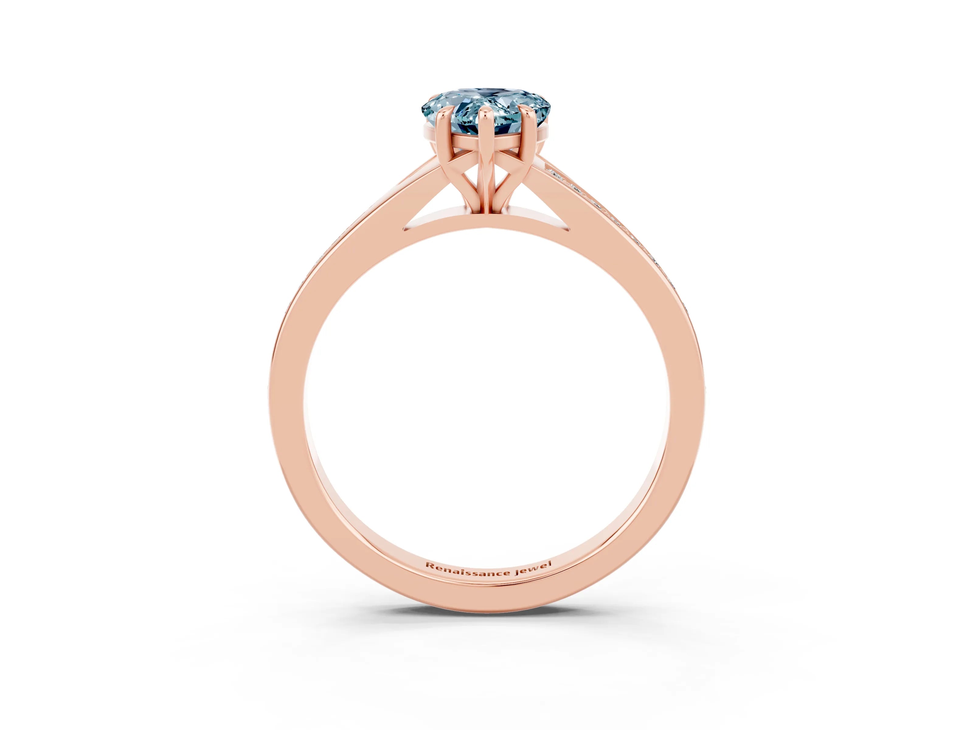 Rose gold Pear Cut Aquamarine Solitaire Ring with Pavé Band and Prong Setting_3
