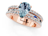 Rose gold Pear Cut Aquamarine Solitaire Ring with Pavé and Channel Set Band_1