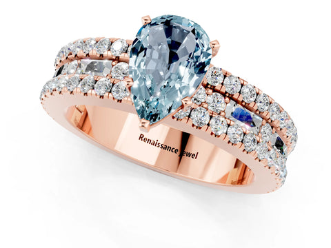 Rose gold Pear Cut Aquamarine Solitaire Ring with Pavé and Channel Set Band_1