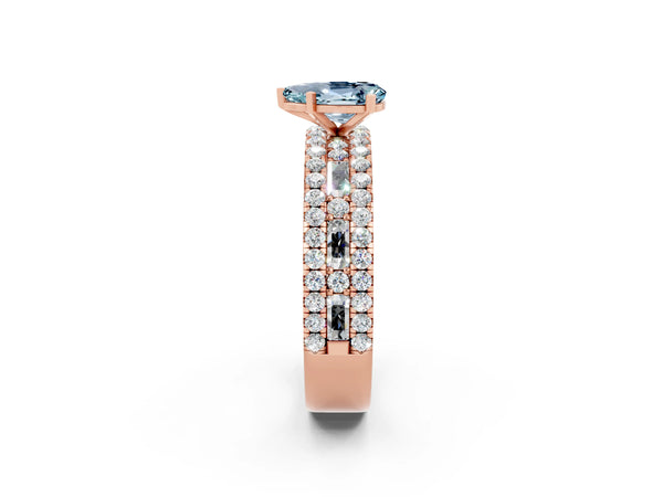 Rose gold Pear Cut Aquamarine Solitaire Ring with Pavé and Channel Set Band