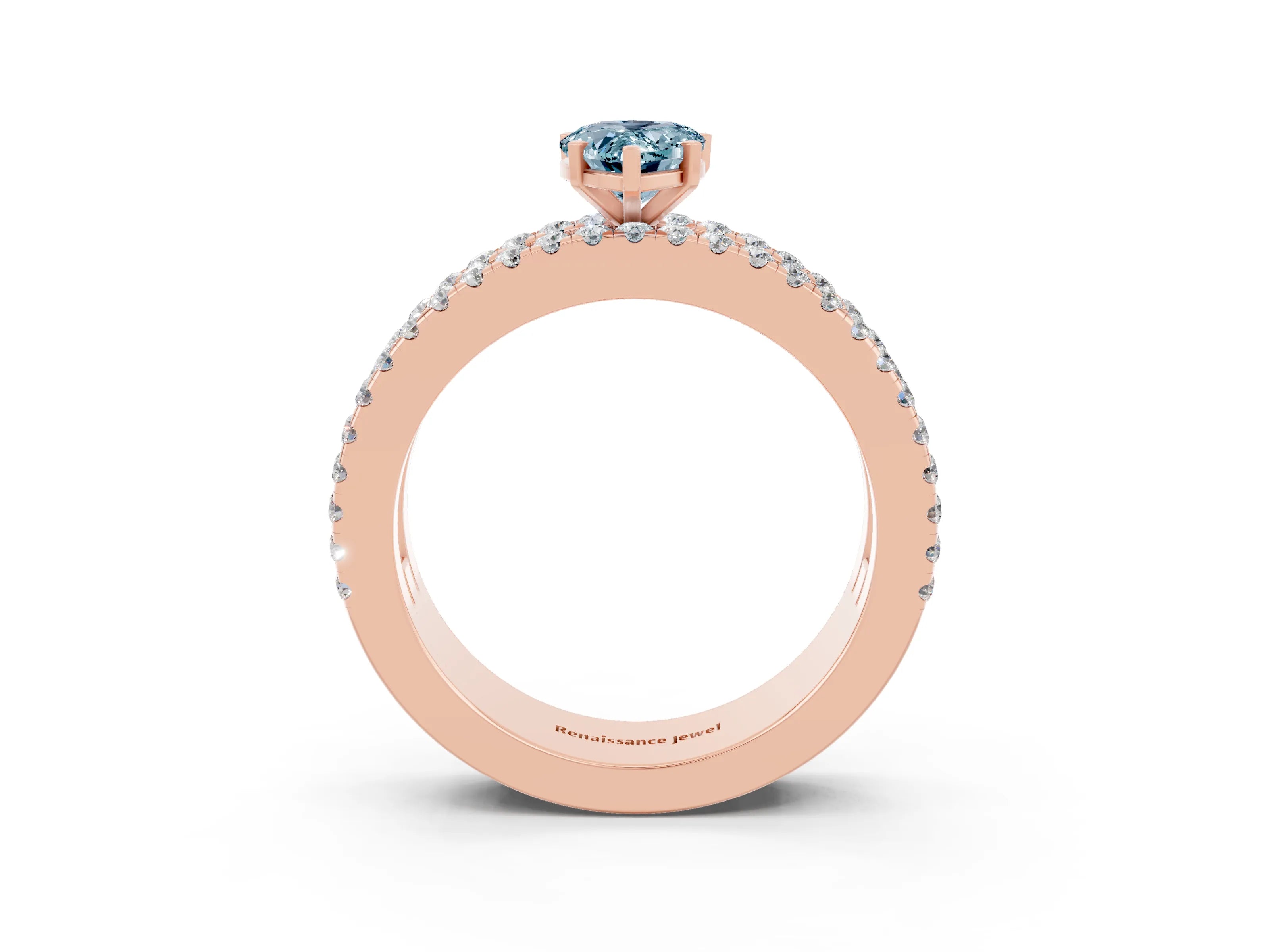 Rose gold Pear Cut Aquamarine Solitaire Ring with Pavé and Channel Set Band_3
