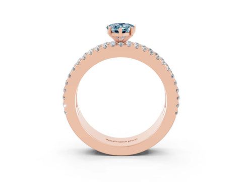Rose gold Pear Cut Aquamarine Solitaire Ring with Pavé and Channel Set Band_3