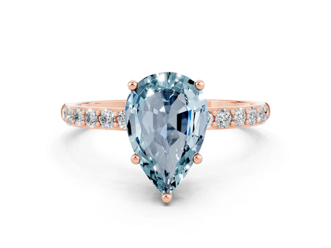 Rose gold Pear Cut Aquamarine Solitaire Ring with Pave Band and Four Prong Setting_12