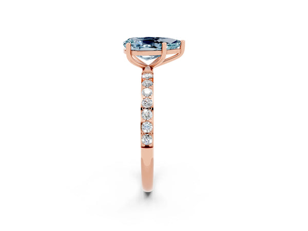 Rose gold Pear Cut Aquamarine Solitaire Ring with Round  Pavé Band and Prong Setting