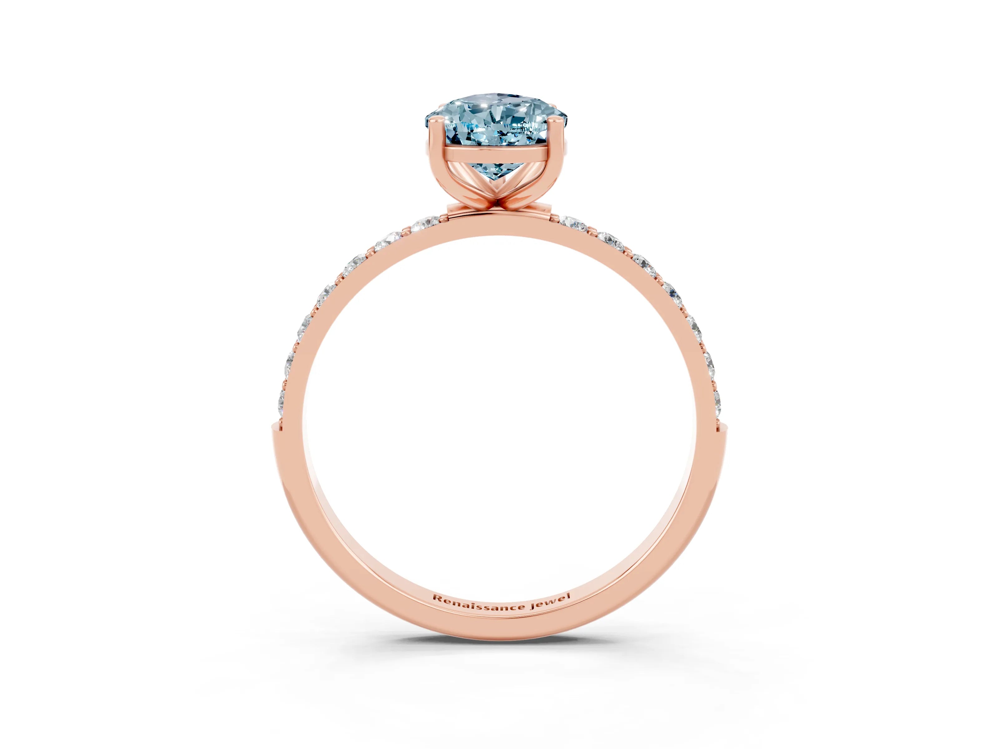Rose gold Pear Cut Aquamarine Solitaire Ring with Pave Band and Four Prong Setting_15