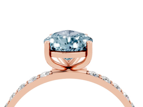 Rose gold Pear Cut Aquamarine Solitaire Ring with Pave Band and Four Prong Setting_16