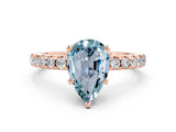 Rose gold Pear Cut Aquamarine Solitaire Ring with Round  Pavé Band and Four-Prong Setting_44