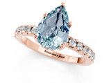 Rose gold Pear Cut Aquamarine Solitaire Ring with Round  Pavé Band and Four-Prong Setting_45