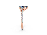 Rose gold Pear Cut Aquamarine Solitaire Ring with Round  Pavé Band and Four-Prong Setting_46