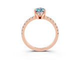 Rose gold Pear Cut Aquamarine Solitaire Ring with Round  Pavé Band and Four-Prong Setting_47