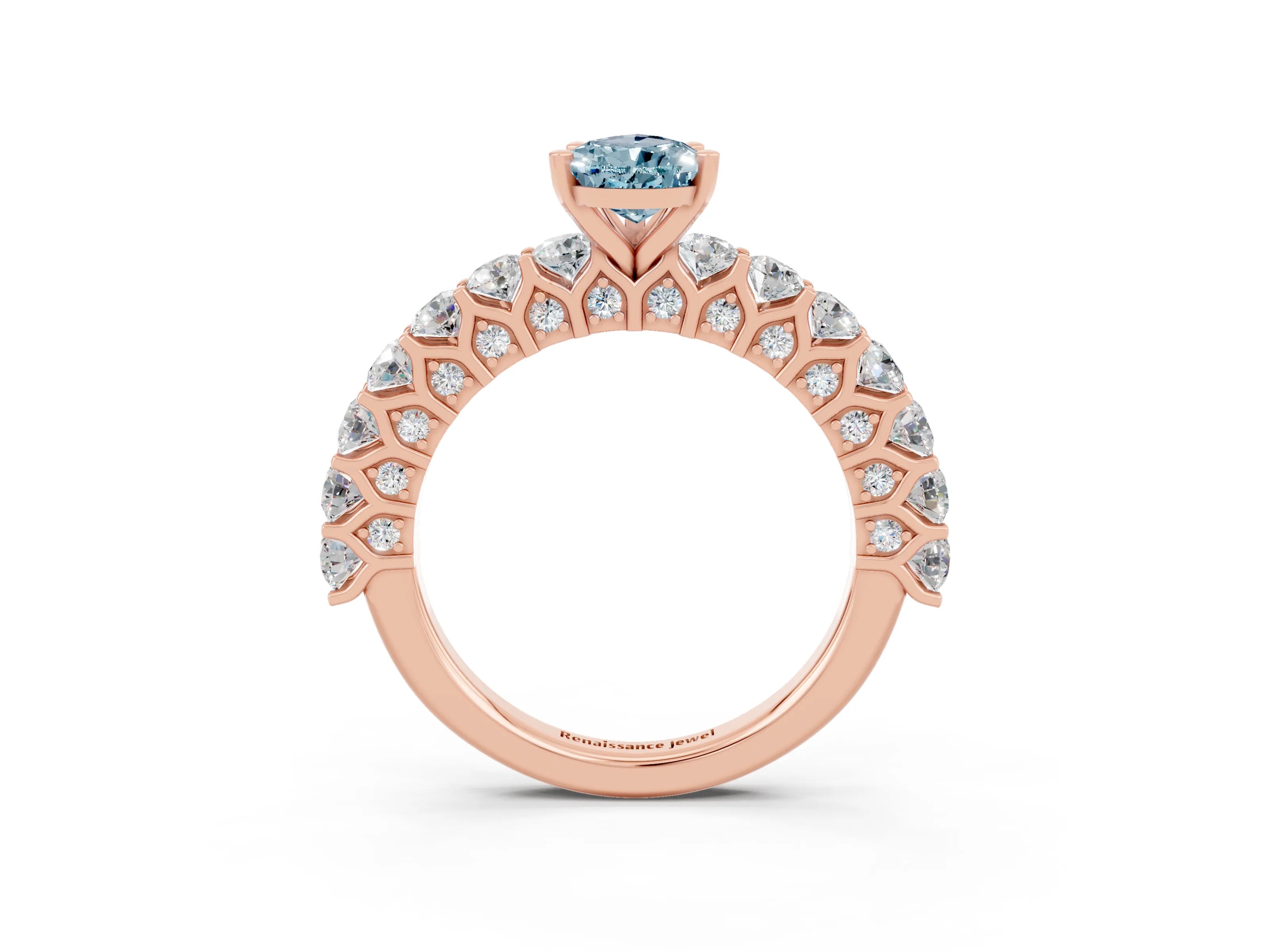 Rose gold Pear Cut Aquamarine Solitaire Ring with Shared Prong Pavé Band and Four-Prong Setting_3