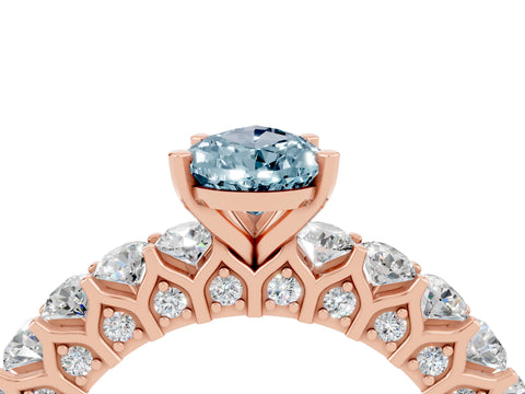 Rose gold Pear Cut Aquamarine Solitaire Ring with Shared Prong Pavé Band and Four-Prong Setting_4