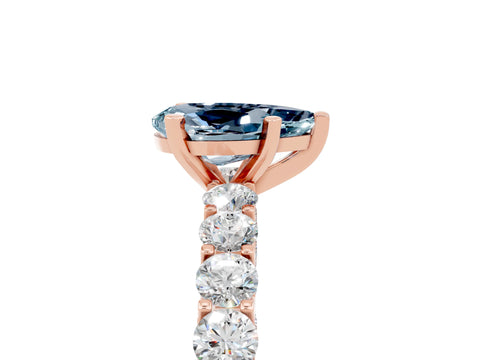 Rose gold Pear Cut Aquamarine Solitaire Ring with Shared Prong Pavé Band and Four-Prong Setting_5