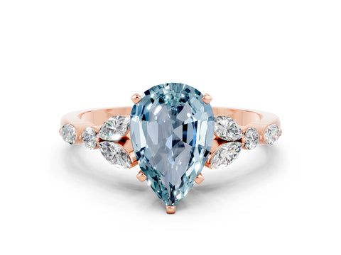 Rose gold Pear Cut Aquamarine Solitaire Ring with Side Stones and Four-Prong Setting_12