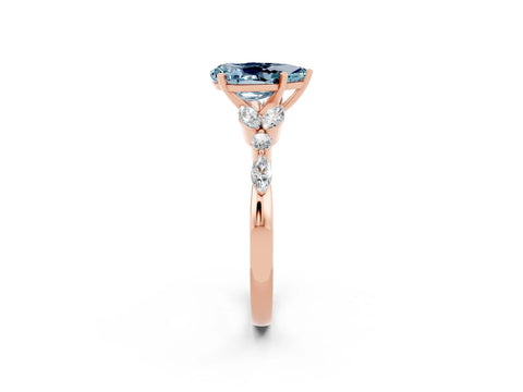 Rose gold Pear Cut Aquamarine Solitaire Ring with Side Stones and Four-Prong Setting_14