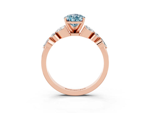 Rose gold Pear Cut Aquamarine Solitaire Ring with Side Stones and Four-Prong Setting_15