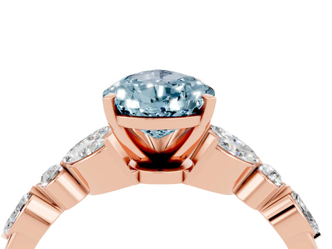 Rose gold Pear Cut Aquamarine Solitaire Ring with Side Stones and Four-Prong Setting_16