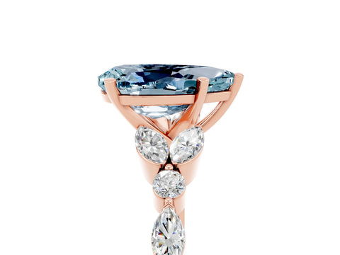 Rose gold Pear Cut Aquamarine Solitaire Ring with Side Stones and Four-Prong Setting_17