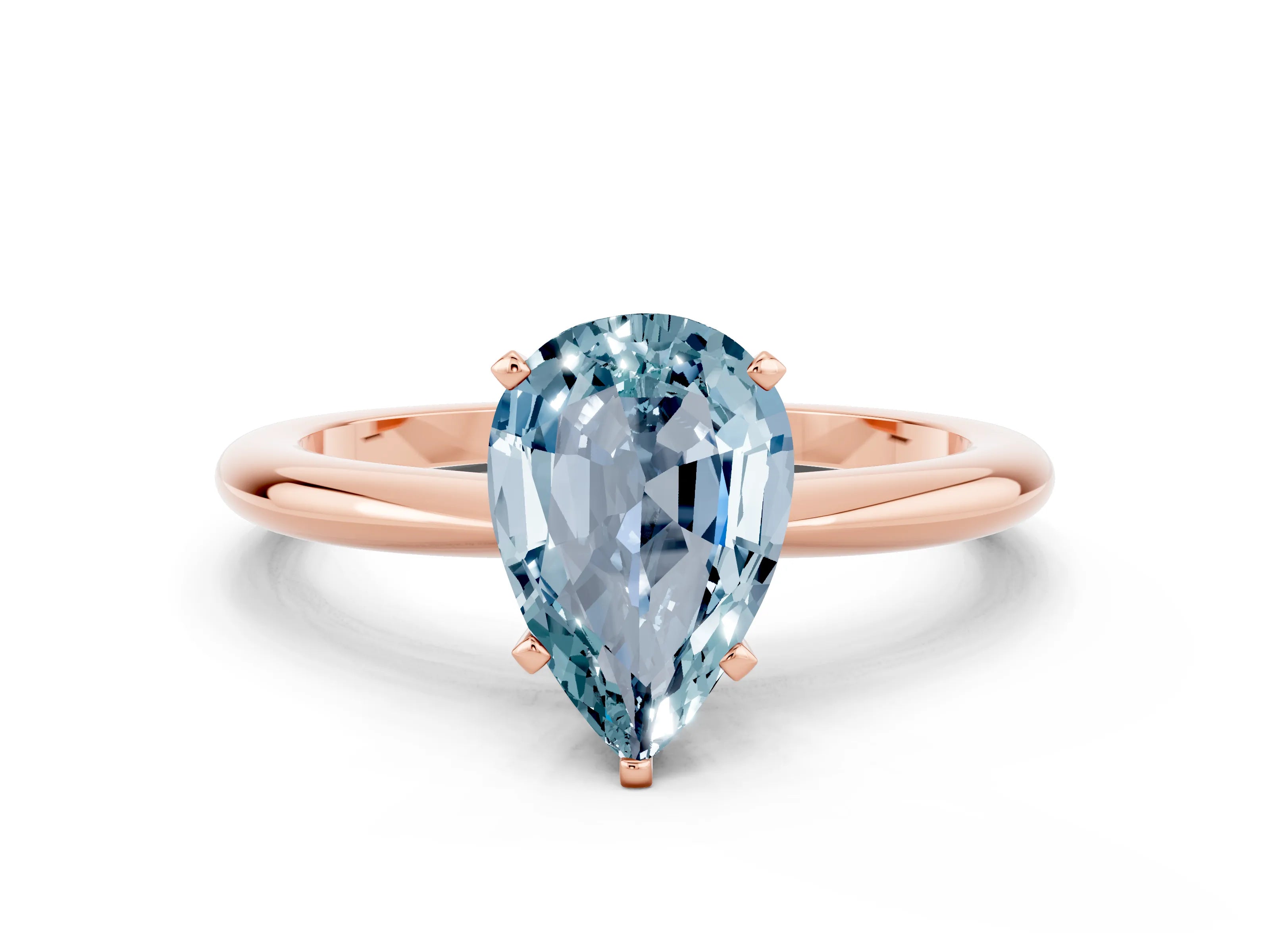 Rose gold Pear Cut Aquamarine Solitaire Ring with Six-Prong Setting and Classic Band