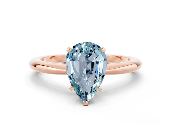 Rose gold Pear Cut Aquamarine Solitaire Ring with Six-Prong Setting and Classic Band