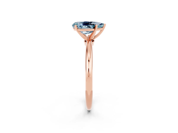 Rose gold Pear Cut Aquamarine Solitaire Ring with Six-Prong Setting and Classic Band