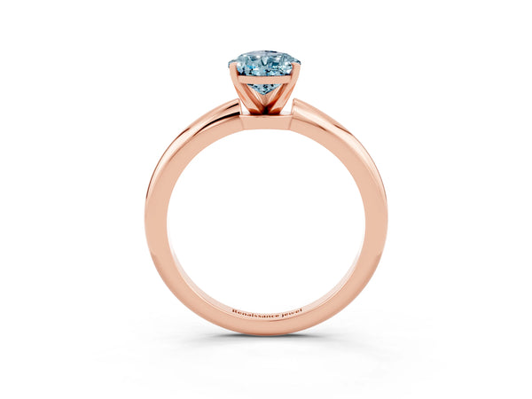 Rose gold Pear Cut Aquamarine Solitaire Ring with Six-Prong Setting and Classic Band
