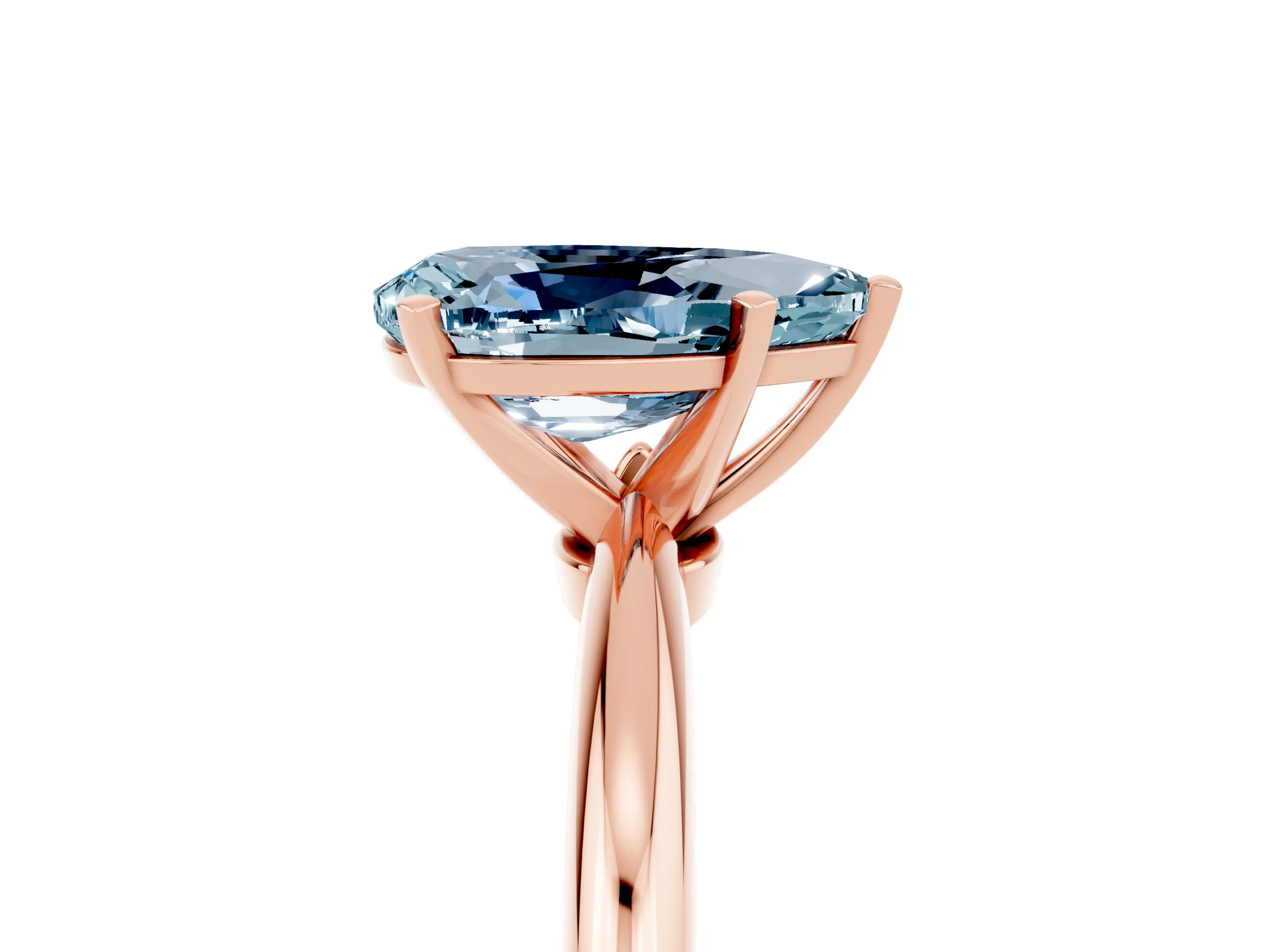 Rose gold Pear Cut Aquamarine Solitaire Ring with Six-Prong Setting and Classic Band_5