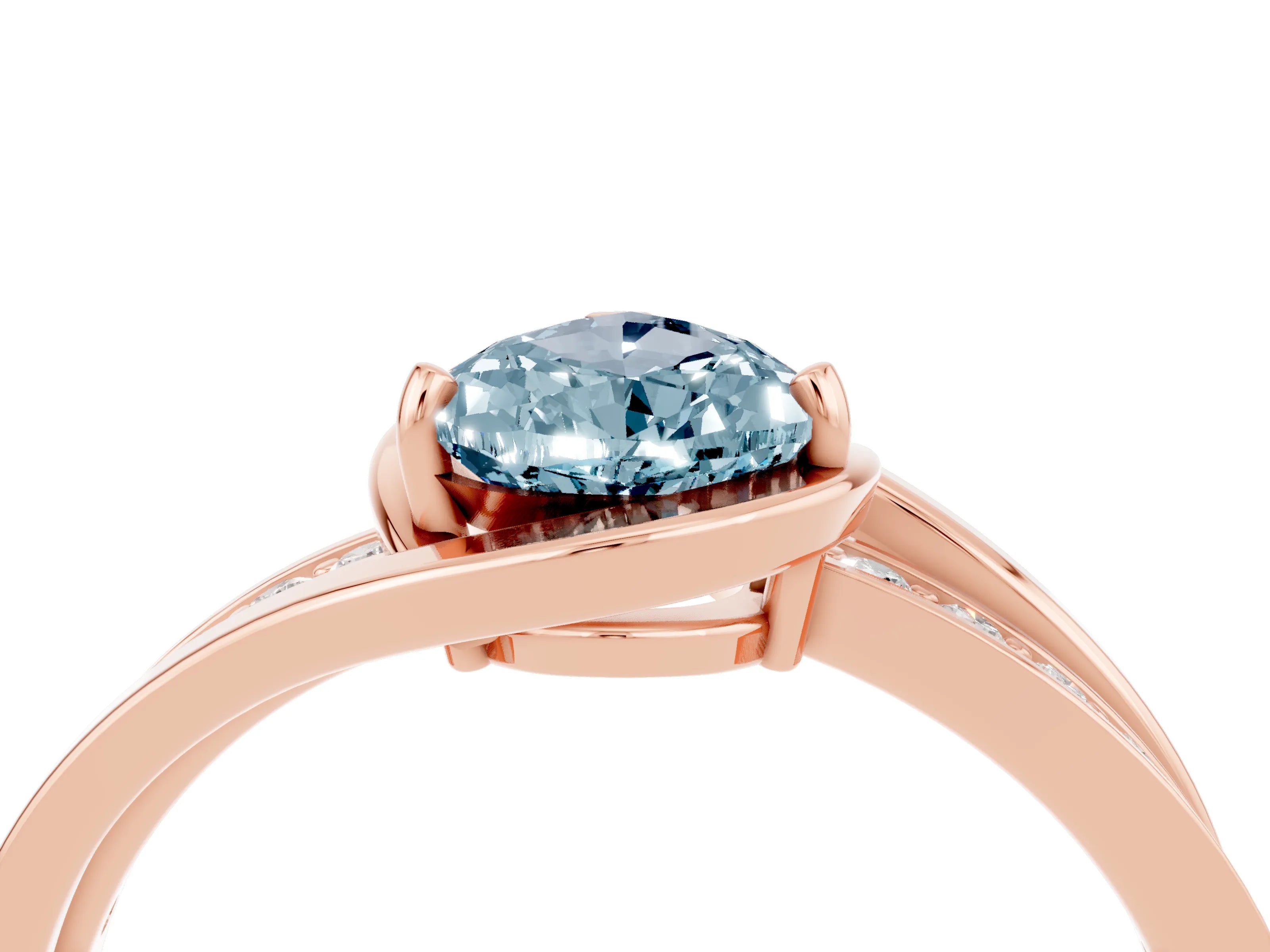Rose gold Pear Cut Aquamarine Solitaire Ring with Split Shank and Prong Setting_4