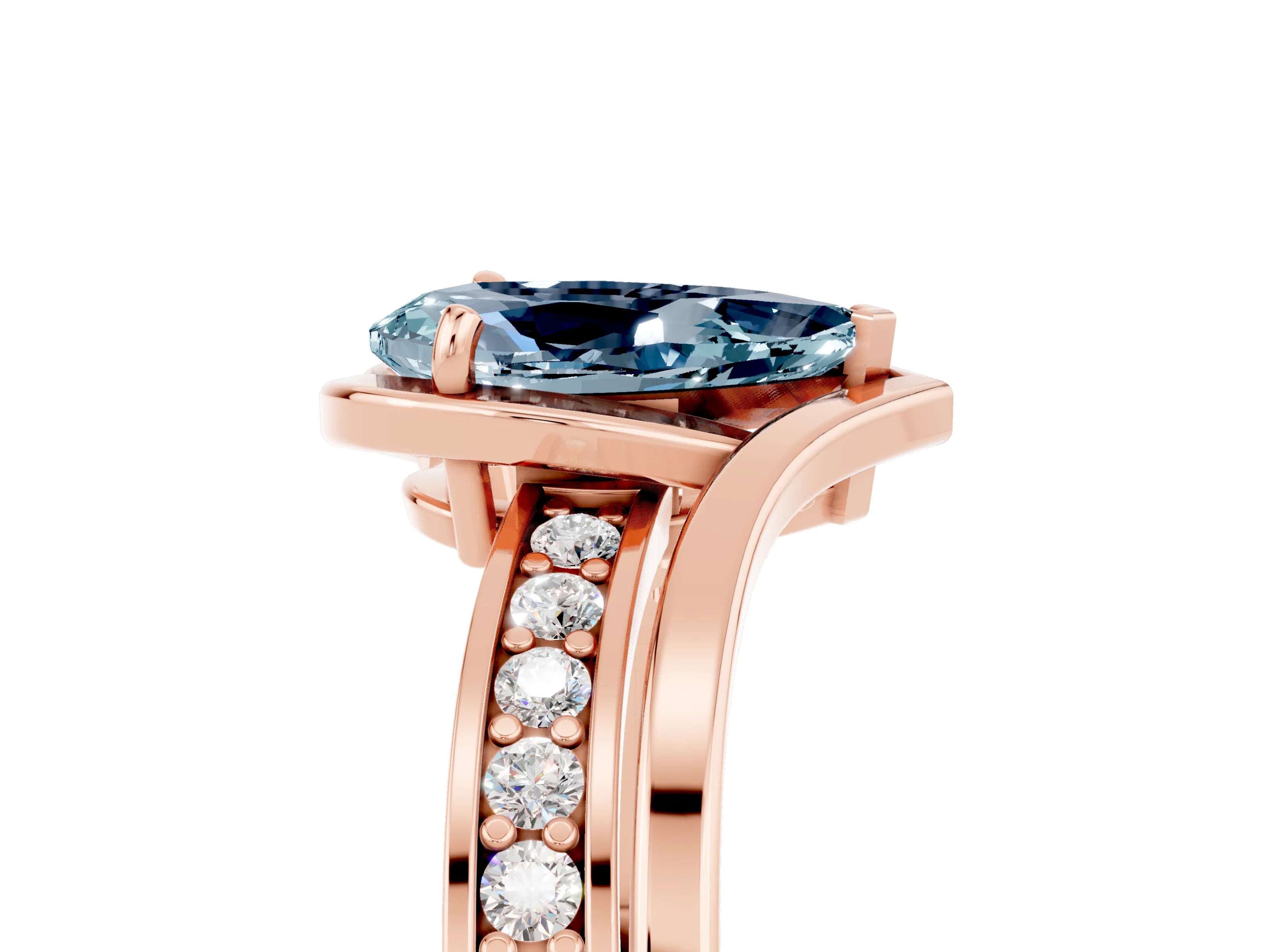 Rose gold Pear Cut Aquamarine Solitaire Ring with Split Shank and Prong Setting_5