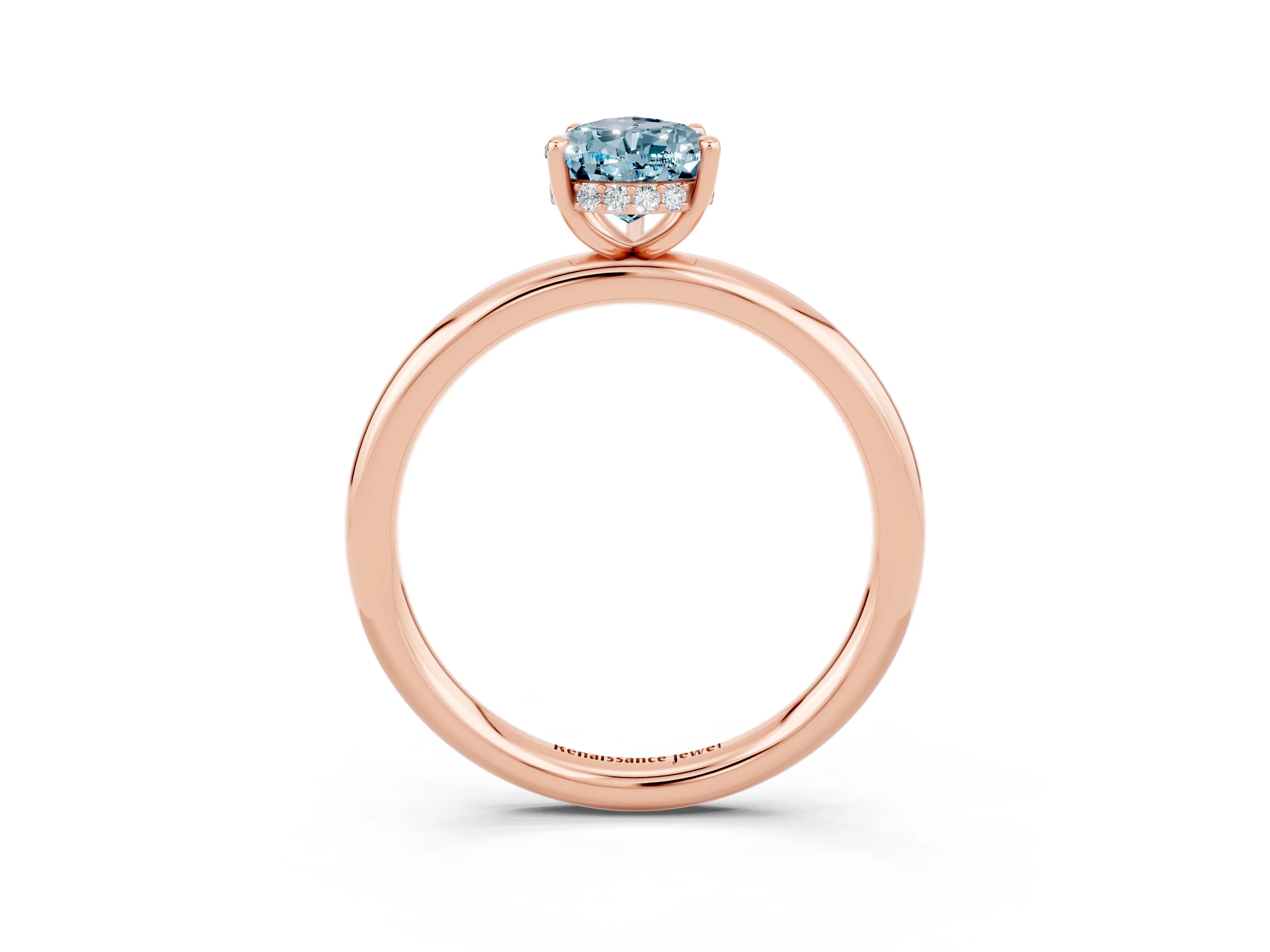 Rose gold Pear Cut Aquamarine Solitaire Ring with Thin Band and Four-Prong Setting_15