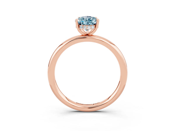 Rose gold Pear Cut Aquamarine Solitaire Ring with Thin Band and Four-Prong Setting