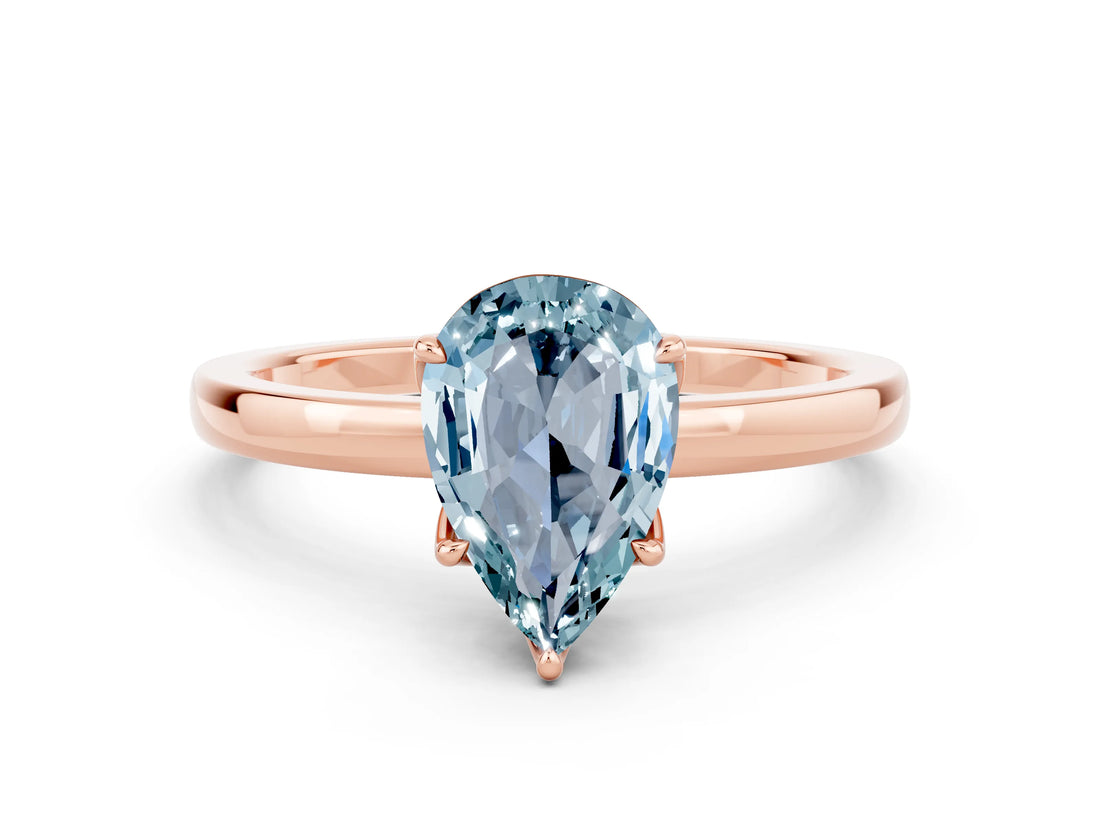 Rose gold Pear Cut Aquamarine Solitaire Ring with Thin Band and Prong Setting_12