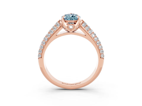 Rose gold Pear Cut Aquamarine Solitaire Ring with Three-Row Pavé Band and Four-Prong Setting_15
