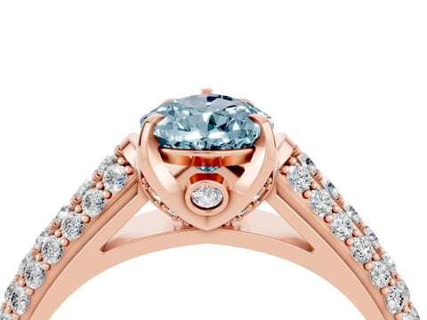 Rose gold Pear Cut Aquamarine Solitaire Ring with Three-Row Pavé Band and Four-Prong Setting_16
