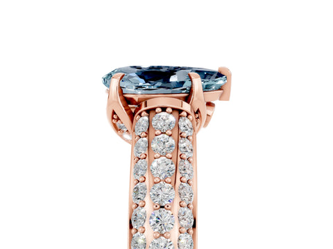 Rose gold Pear Cut Aquamarine Solitaire Ring with Three-Row Pavé Band and Four-Prong Setting_17