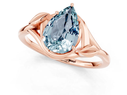 Rose gold Pear Cut Aquamarine Solitaire Ring with Twist Band and Four-Prong Setting_25