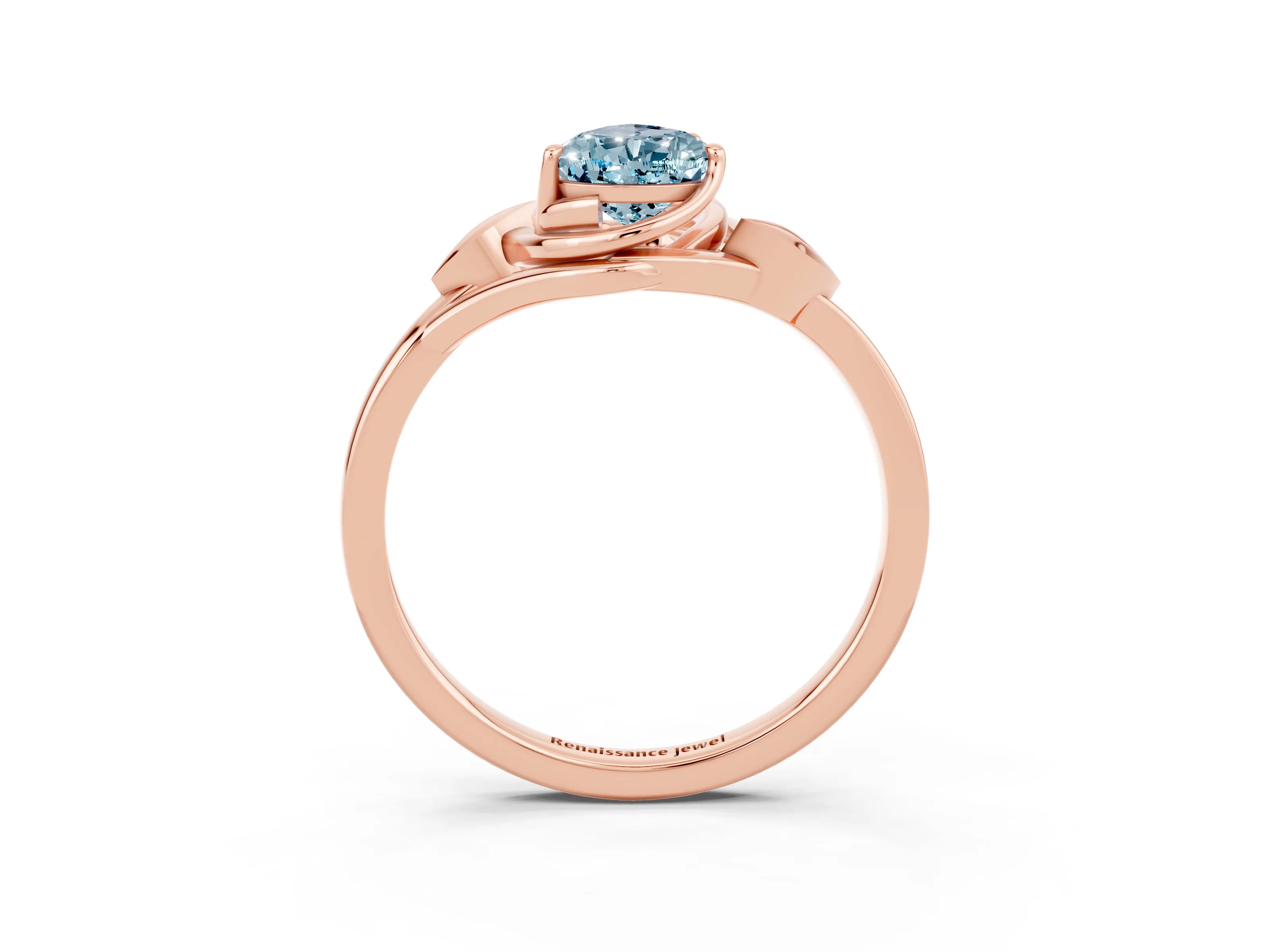 Rose gold Pear Cut Aquamarine Solitaire Ring with Twist Band and Four-Prong Setting_27