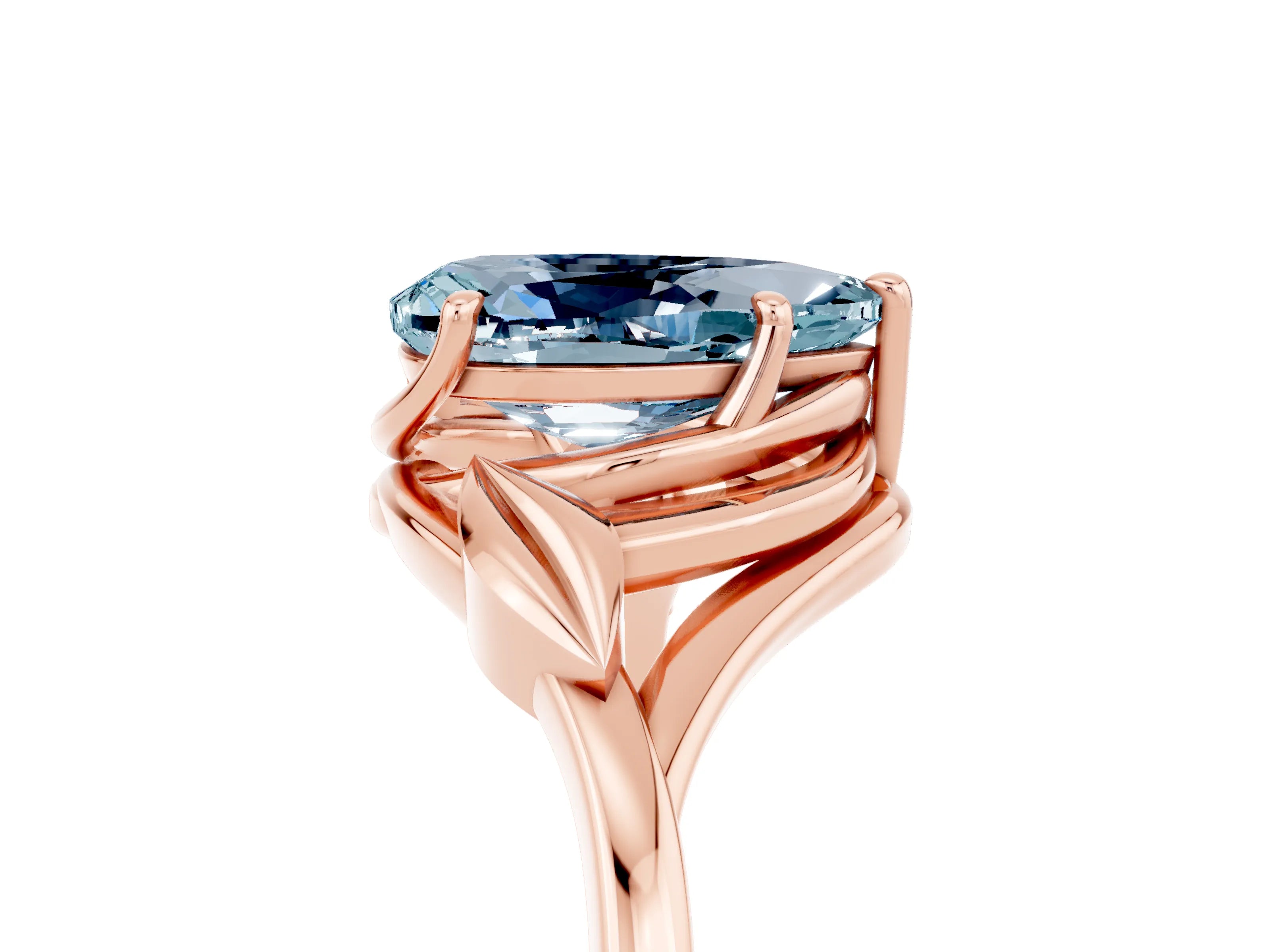 Rose gold Pear Cut Aquamarine Solitaire Ring with Twist Band and Four-Prong Setting_29
