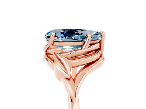 Rose gold Pear Cut Aquamarine Solitaire Ring with Twist Band and Four-Prong Setting_29
