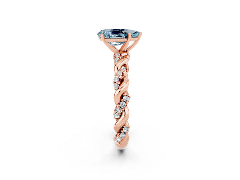 Rose gold Pear Cut Aquamarine Solitaire Ring with Twisted Band and Pavé Accents_2