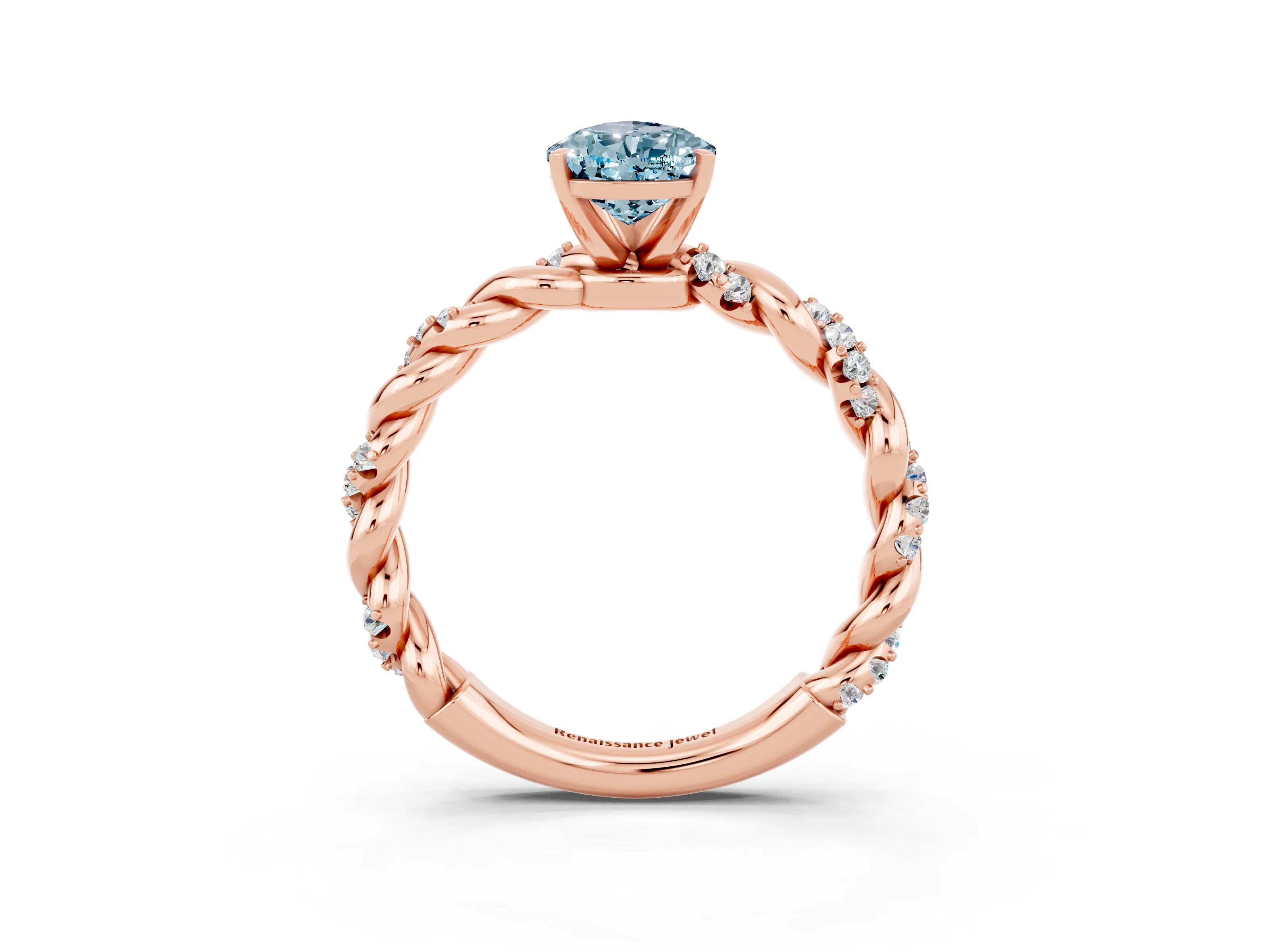 Rose gold Pear Cut Aquamarine Solitaire Ring with Twisted Band and Pavé Accents_3