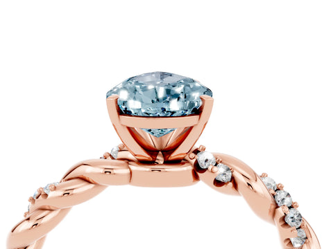 Rose gold Pear Cut Aquamarine Solitaire Ring with Twisted Band and Pavé Accents_4