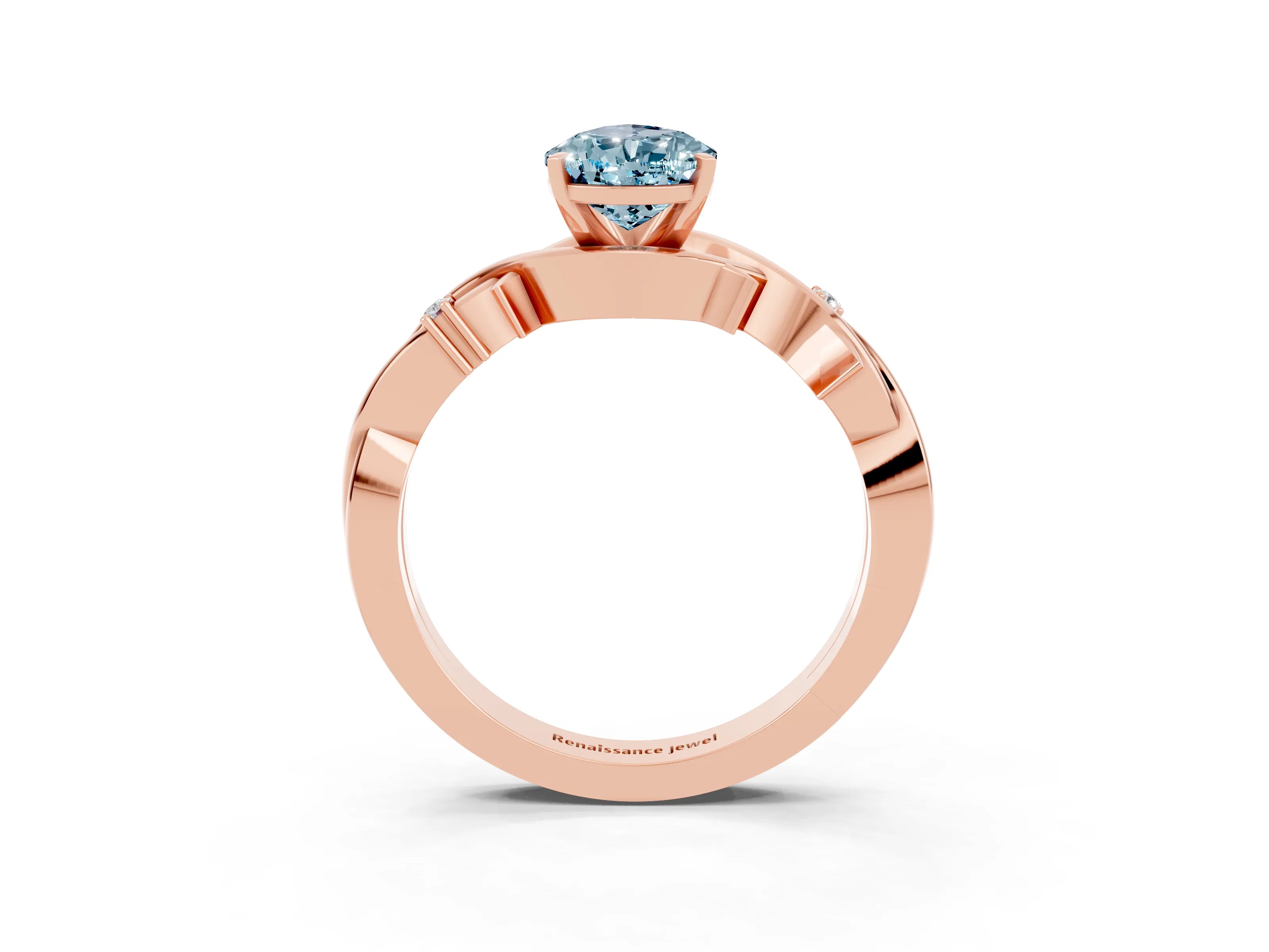 Rose gold Pear Cut Aquamarine Solitaire Ring with Twisted Band and Prong Setting_3
