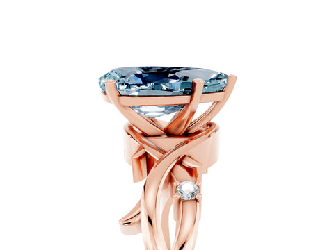 Rose gold Pear Cut Aquamarine Solitaire Ring with Twisted Band and Prong Setting_5