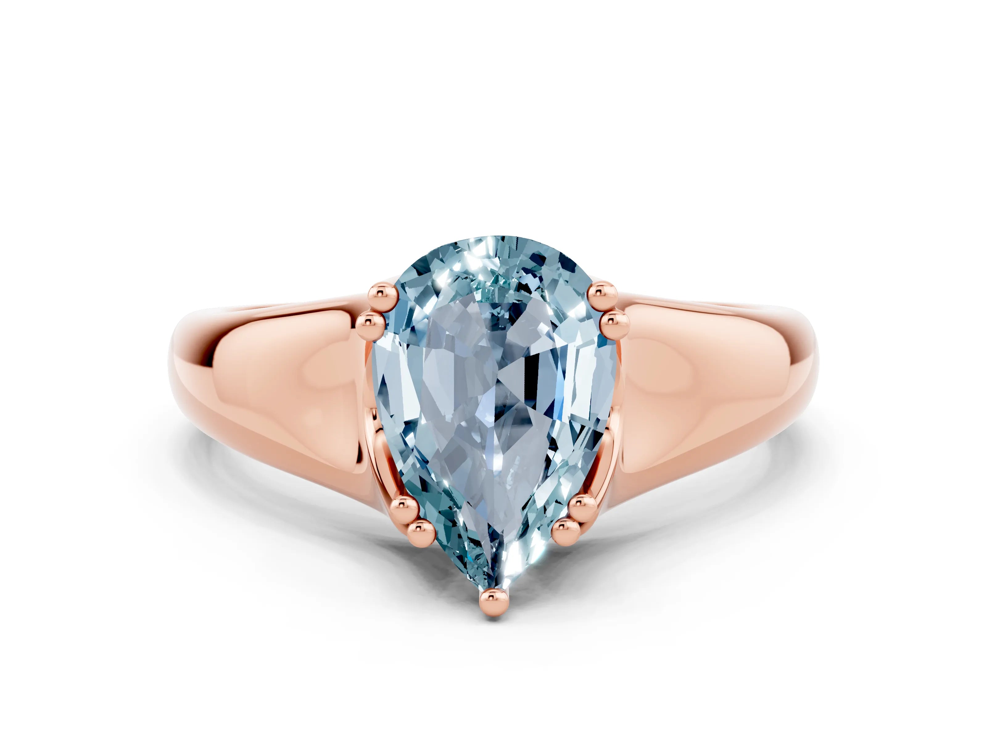 Rose gold Pear Cut Aquamarine Solitaire Ring with Wide Band and Prong Setting