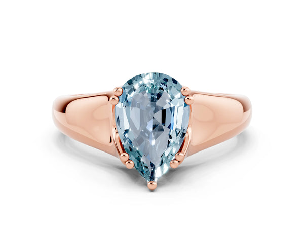 Rose gold Pear Cut Aquamarine Solitaire Ring with Wide Band and Prong Setting